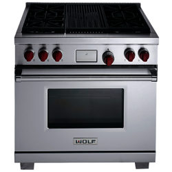 Wolf ICBDF364C Dual Fuel Range Cooker, Stainless Steel